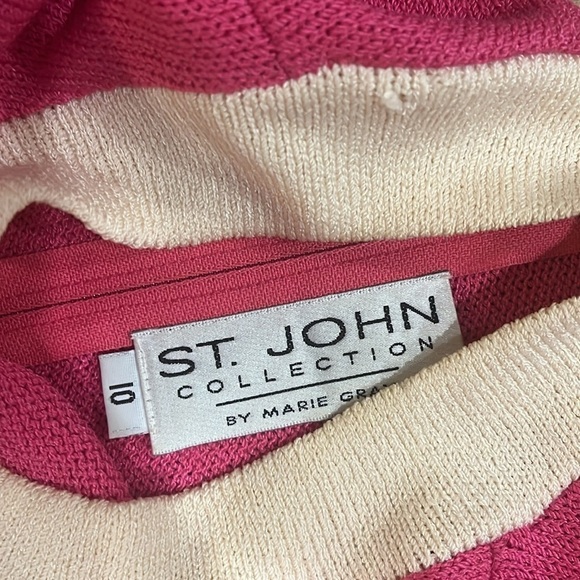 Stunning Vintage St.John Knitware Pink and cream Crew Neck Dress size 10 - Picture 3 of 7